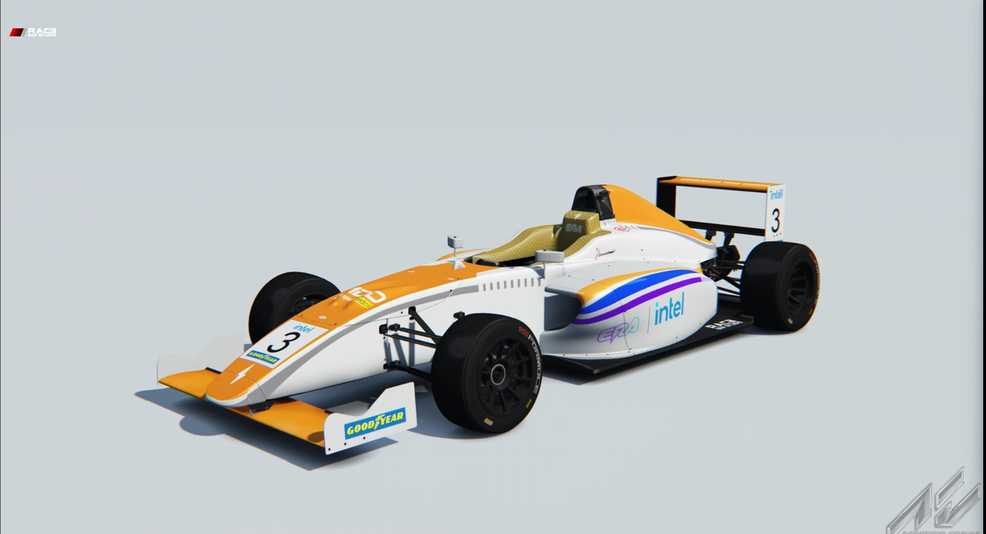 The ERA electric formula car rendered in Assetto Corsa.